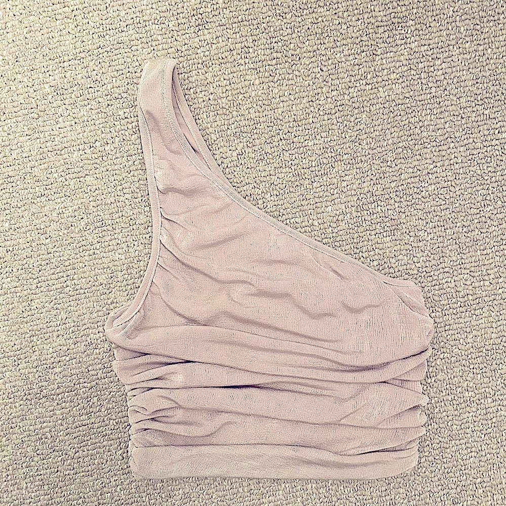 One-Shoulder Ruched Cream Beige Crop Top, Worn once - Picture 3 of 4